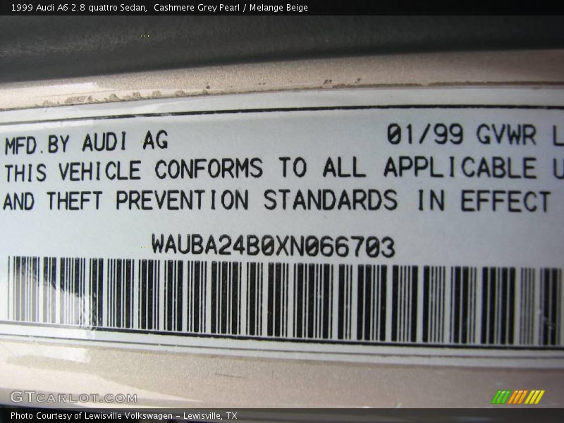 Cashmere Grey Pearl / Melange Beige 1999 Audi A6 2.8 quattro Sedan