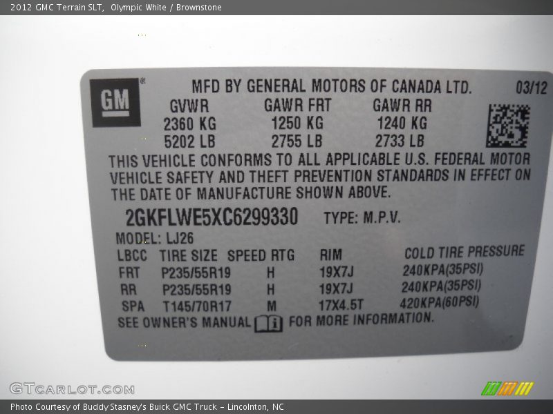 Olympic White / Brownstone 2012 GMC Terrain SLT