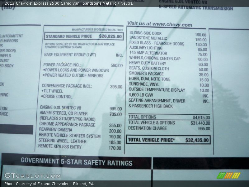 Sandstone Metallic / Neutral 2013 Chevrolet Express 2500 Cargo Van