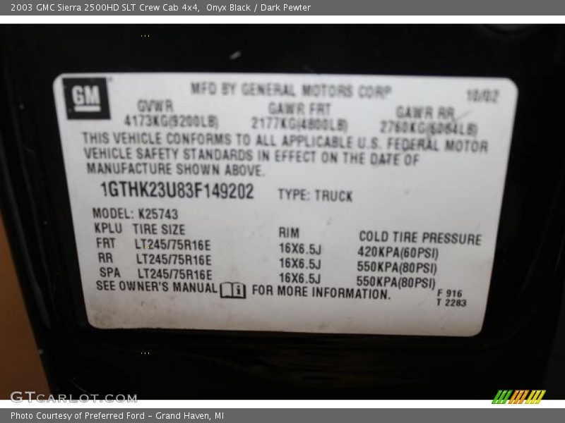 Onyx Black / Dark Pewter 2003 GMC Sierra 2500HD SLT Crew Cab 4x4