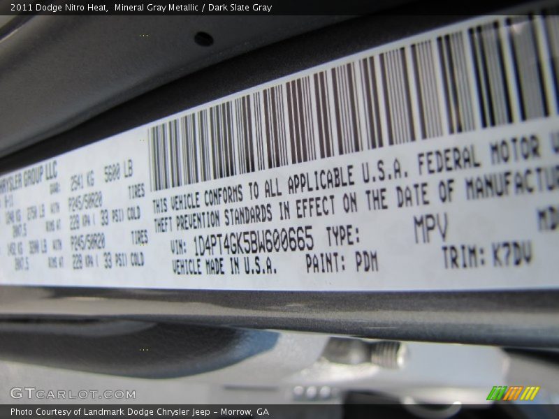 Mineral Gray Metallic / Dark Slate Gray 2011 Dodge Nitro Heat