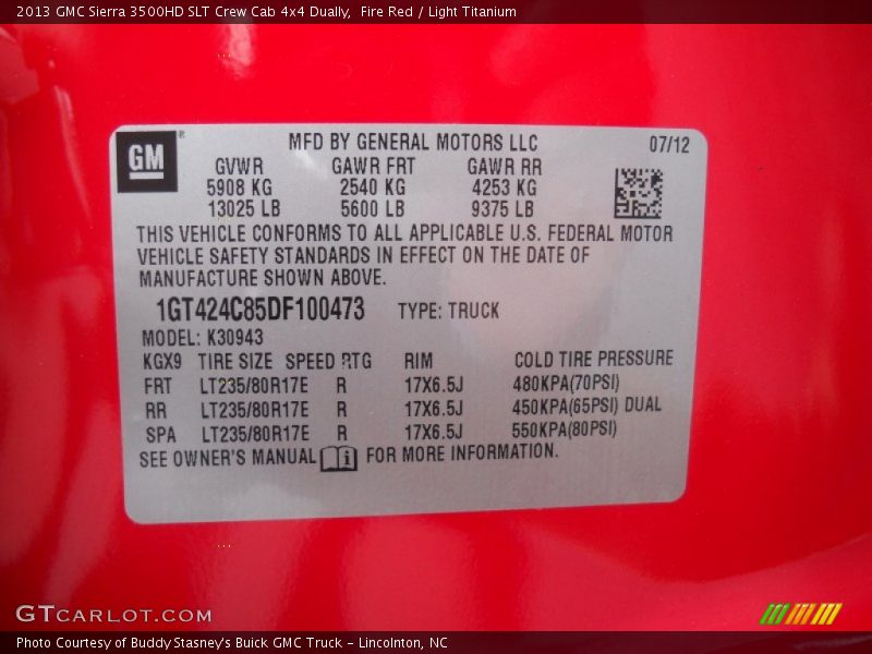 Fire Red / Light Titanium 2013 GMC Sierra 3500HD SLT Crew Cab 4x4 Dually