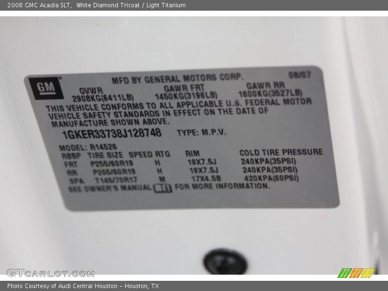 White Diamond Tricoat / Light Titanium 2008 GMC Acadia SLT