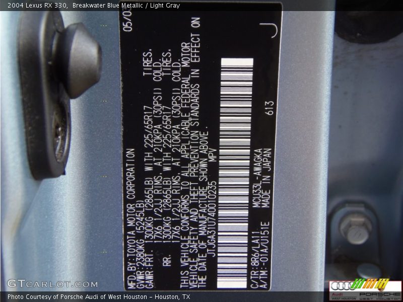 Breakwater Blue Metallic / Light Gray 2004 Lexus RX 330