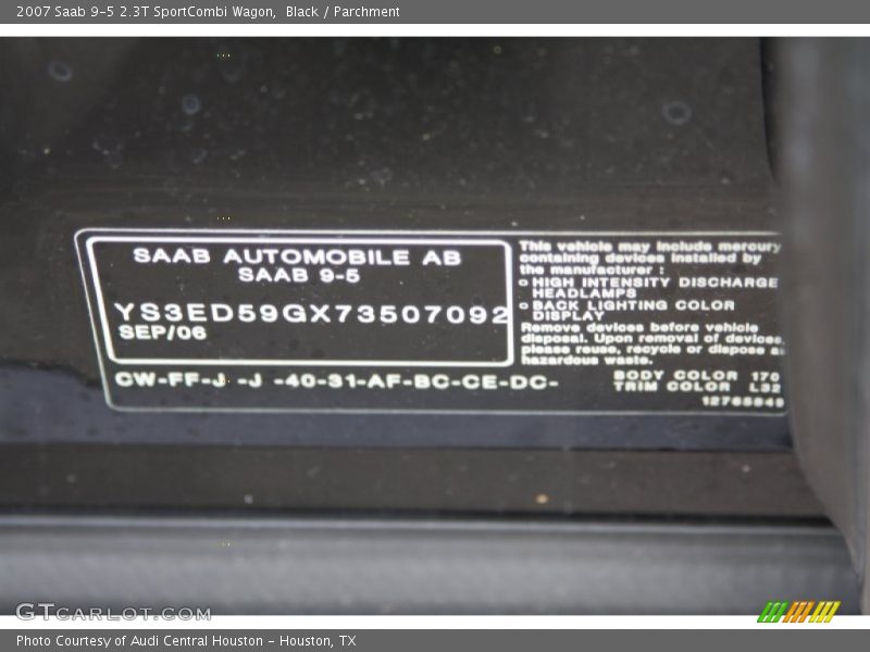 Black / Parchment 2007 Saab 9-5 2.3T SportCombi Wagon