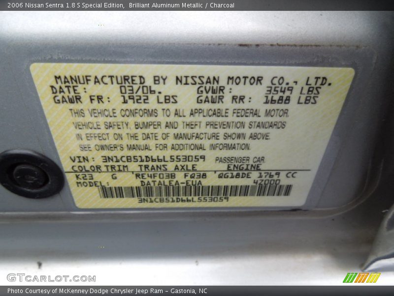 Brilliant Aluminum Metallic / Charcoal 2006 Nissan Sentra 1.8 S Special Edition