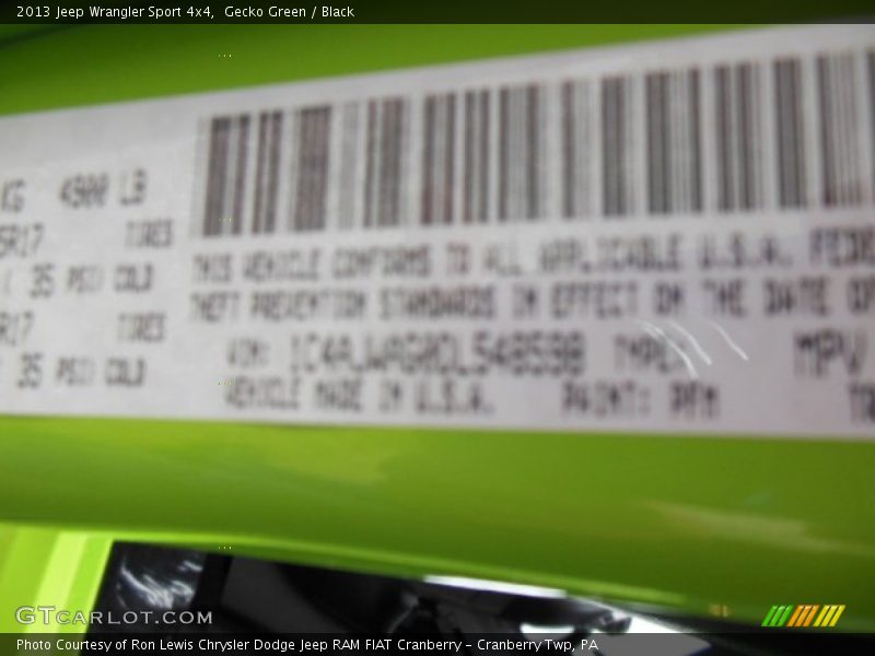 Gecko Green / Black 2013 Jeep Wrangler Sport 4x4