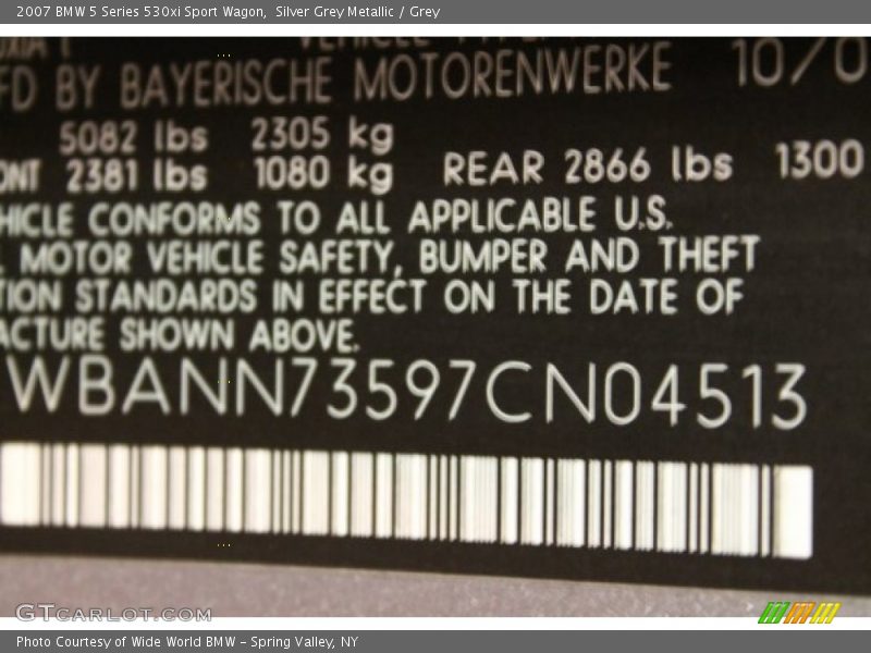 Silver Grey Metallic / Grey 2007 BMW 5 Series 530xi Sport Wagon