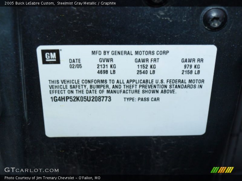 Steelmist Gray Metallic / Graphite 2005 Buick LeSabre Custom