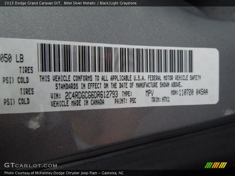 2013 Grand Caravan SXT Billet Silver Metallic Color Code PSC