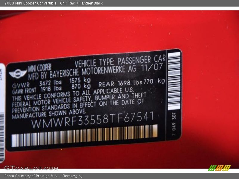 Chili Red / Panther Black 2008 Mini Cooper Convertible
