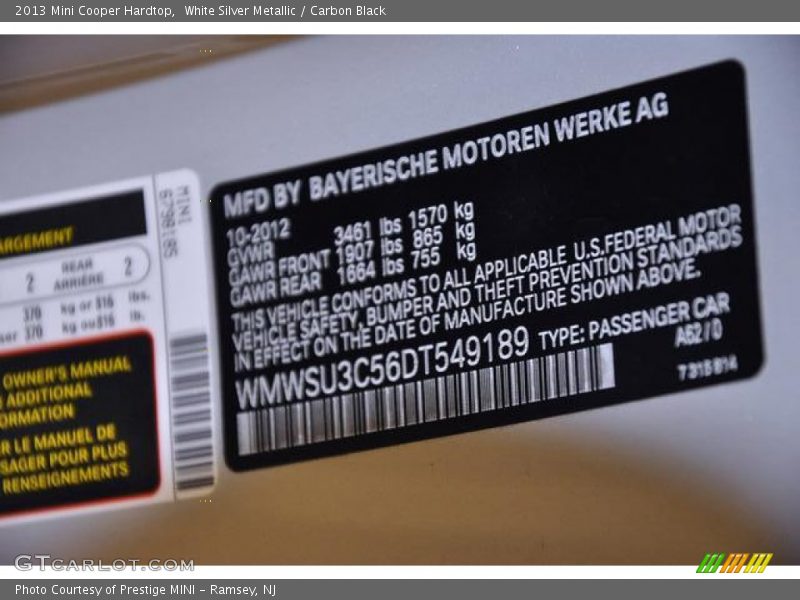 White Silver Metallic / Carbon Black 2013 Mini Cooper Hardtop