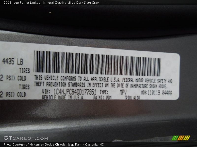 2013 Patriot Limited Mineral Gray Metallic Color Code PDM