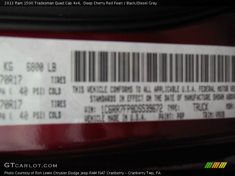 Deep Cherry Red Pearl / Black/Diesel Gray 2013 Ram 1500 Tradesman Quad Cab 4x4