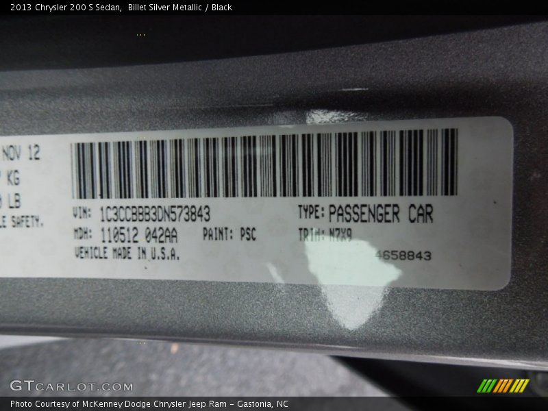 Billet Silver Metallic / Black 2013 Chrysler 200 S Sedan