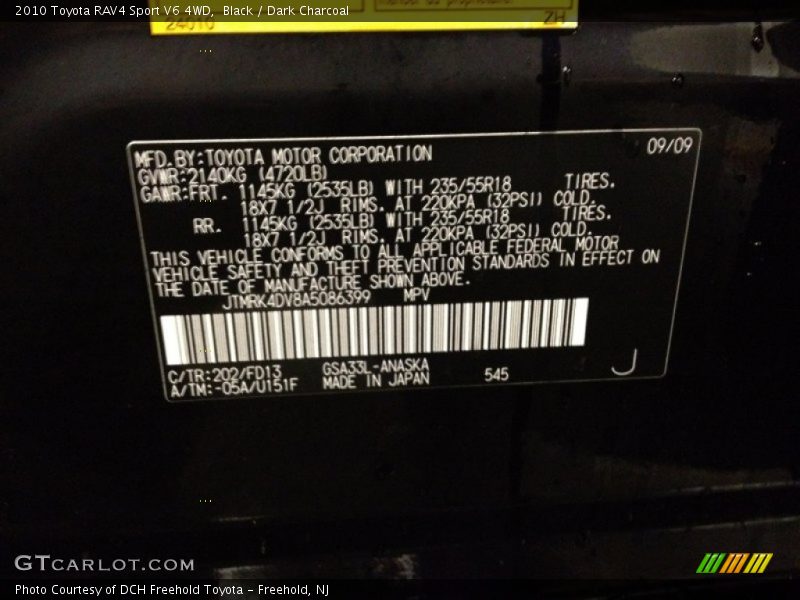 Black / Dark Charcoal 2010 Toyota RAV4 Sport V6 4WD
