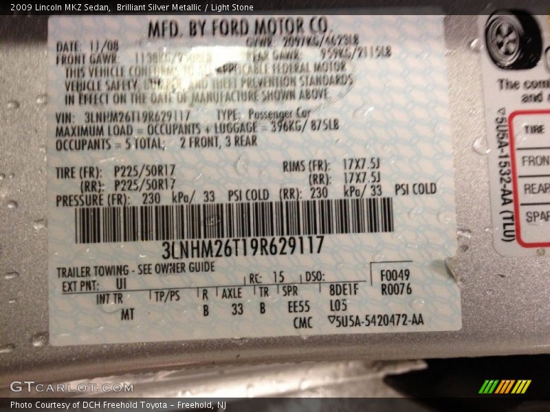 Brilliant Silver Metallic / Light Stone 2009 Lincoln MKZ Sedan
