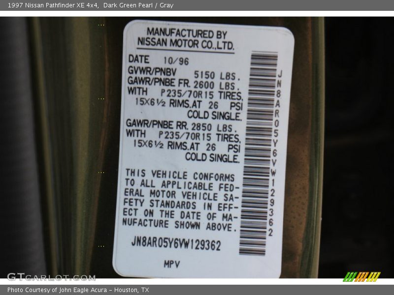 Dark Green Pearl / Gray 1997 Nissan Pathfinder XE 4x4