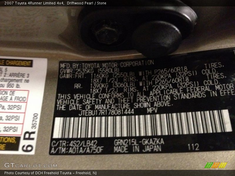 Driftwood Pearl / Stone 2007 Toyota 4Runner Limited 4x4