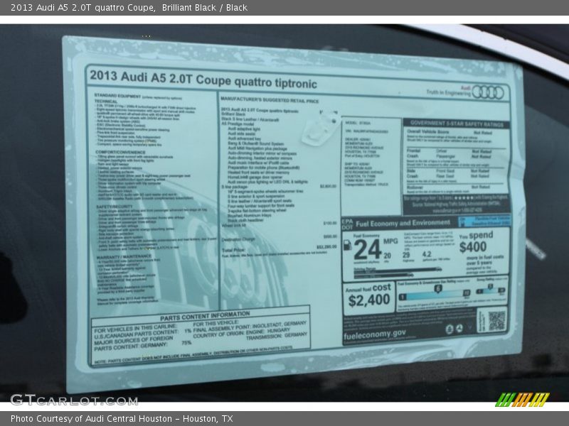  2013 A5 2.0T quattro Coupe Window Sticker