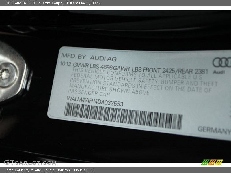 Brilliant Black / Black 2013 Audi A5 2.0T quattro Coupe