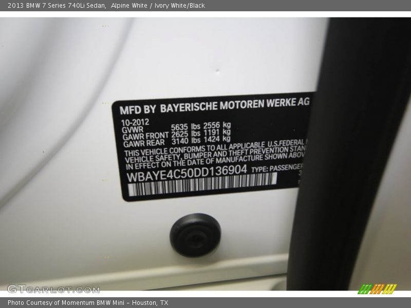 Alpine White / Ivory White/Black 2013 BMW 7 Series 740Li Sedan