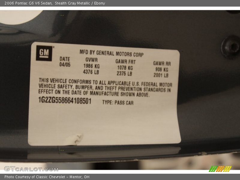 Stealth Gray Metallic / Ebony 2006 Pontiac G6 V6 Sedan