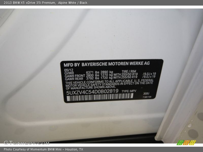 2013 X5 xDrive 35i Premium Alpine White Color Code 300