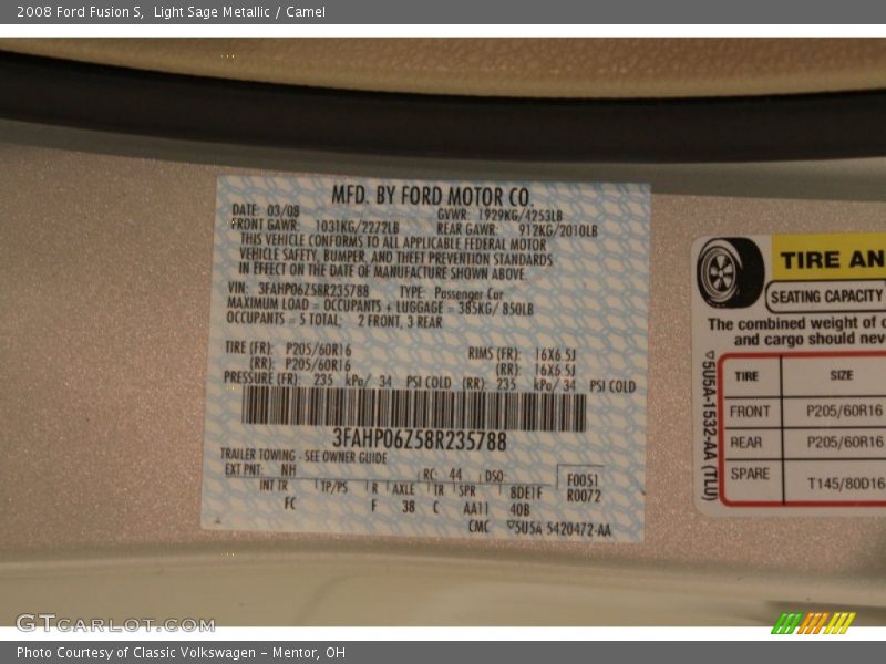Light Sage Metallic / Camel 2008 Ford Fusion S
