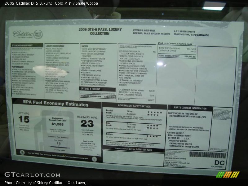 Gold Mist / Shale/Cocoa 2009 Cadillac DTS Luxury
