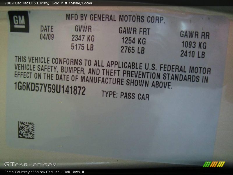 Gold Mist / Shale/Cocoa 2009 Cadillac DTS Luxury