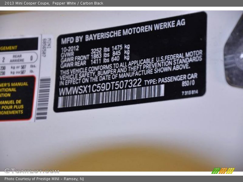 2013 Cooper Coupe Pepper White Color Code B50