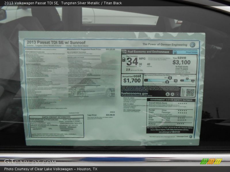 Tungsten Silver Metallic / Titan Black 2013 Volkswagen Passat TDI SE