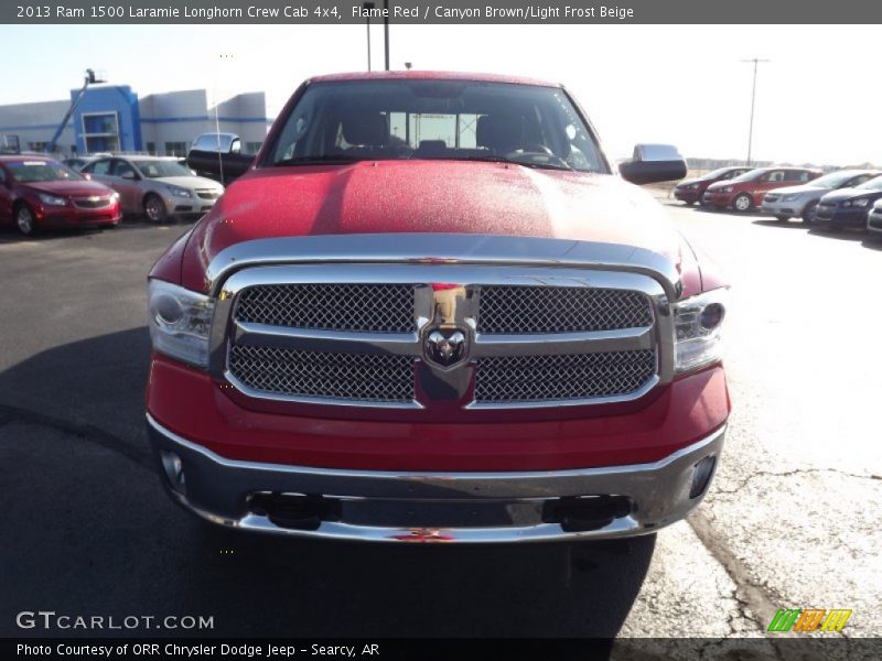 Flame Red / Canyon Brown/Light Frost Beige 2013 Ram 1500 Laramie Longhorn Crew Cab 4x4