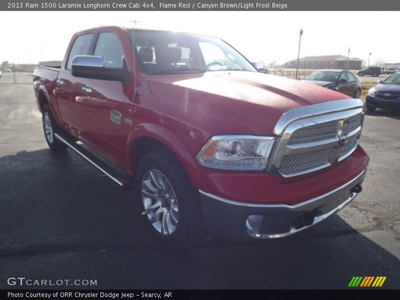 Flame Red / Canyon Brown/Light Frost Beige 2013 Ram 1500 Laramie Longhorn Crew Cab 4x4