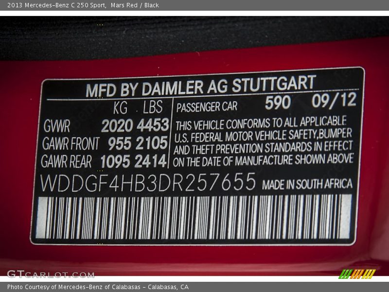 2013 C 250 Sport Mars Red Color Code 590