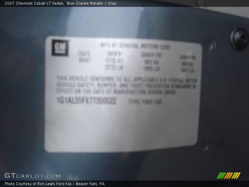 Blue Granite Metallic / Gray 2007 Chevrolet Cobalt LT Sedan