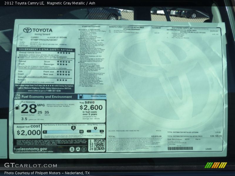 Magnetic Gray Metallic / Ash 2012 Toyota Camry LE
