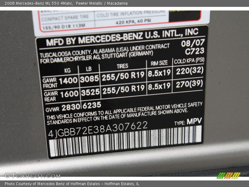 Pewter Metallic / Macadamia 2008 Mercedes-Benz ML 550 4Matic