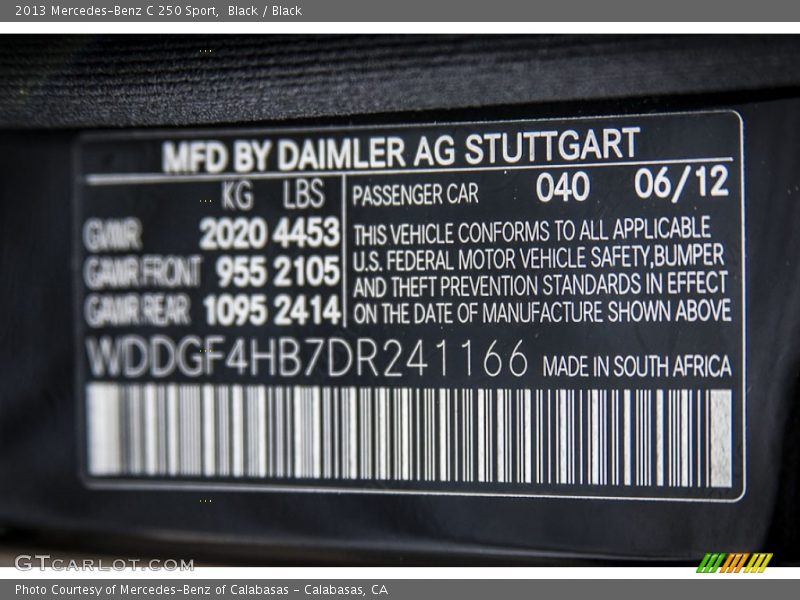 2013 C 250 Sport Black Color Code 040