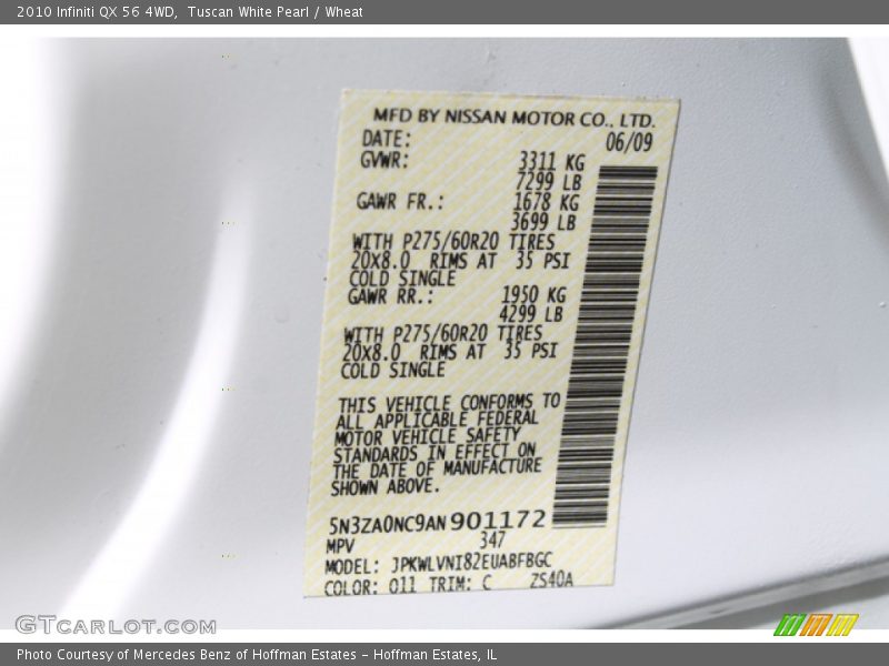 2010 QX 56 4WD Tuscan White Pearl Color Code Q11