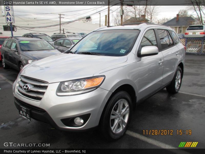 Moonstone Silver / Cocoa Black 2012 Hyundai Santa Fe SE V6 AWD