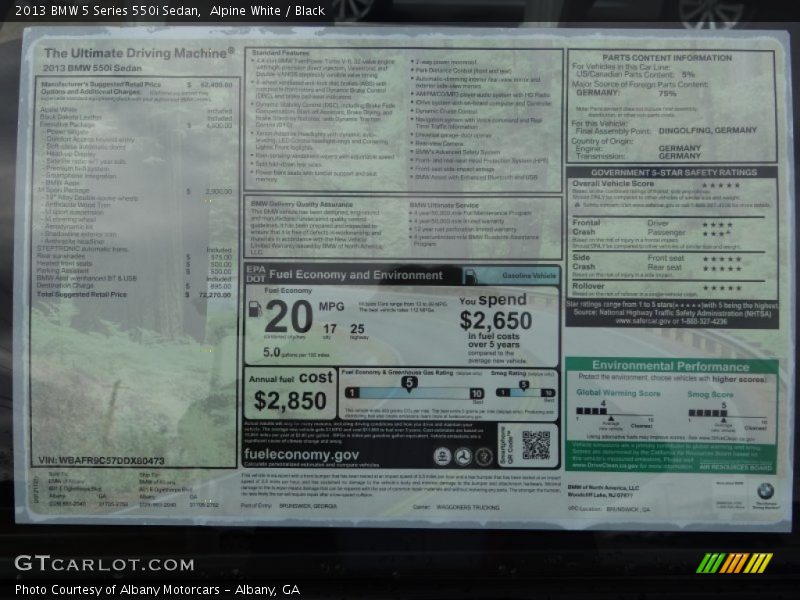 Alpine White / Black 2013 BMW 5 Series 550i Sedan