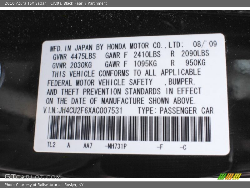 Crystal Black Pearl / Parchment 2010 Acura TSX Sedan