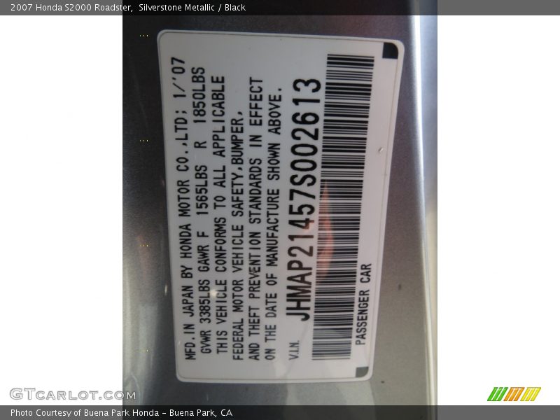 Silverstone Metallic / Black 2007 Honda S2000 Roadster