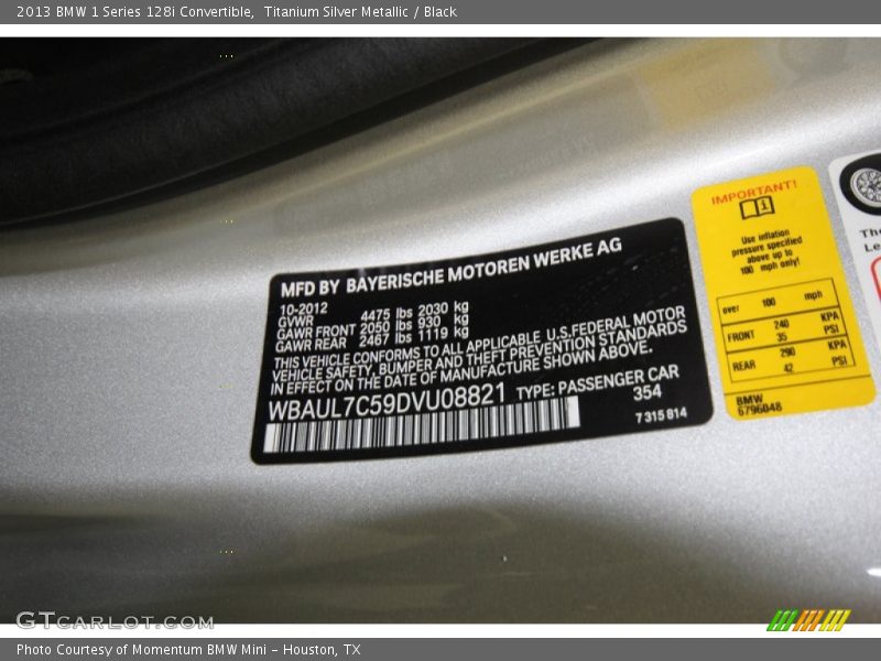 2013 1 Series 128i Convertible Titanium Silver Metallic Color Code 354