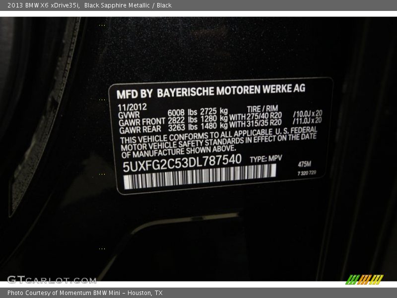 Black Sapphire Metallic / Black 2013 BMW X6 xDrive35i
