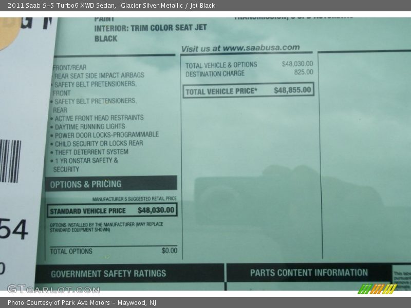  2011 9-5 Turbo6 XWD Sedan Window Sticker