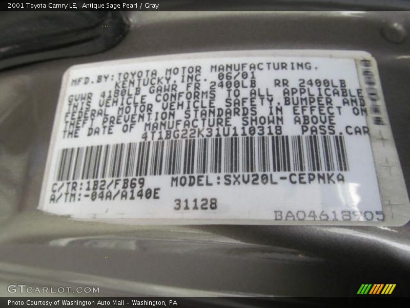 Antique Sage Pearl / Gray 2001 Toyota Camry LE