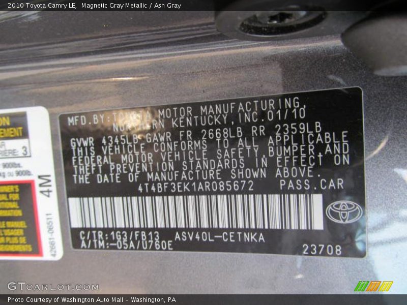 Magnetic Gray Metallic / Ash Gray 2010 Toyota Camry LE